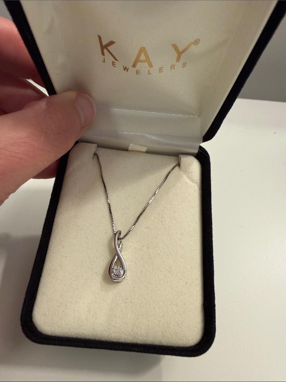 Kay Jewelers Silver Infinity Teardrop Necklace with Diamond Accent